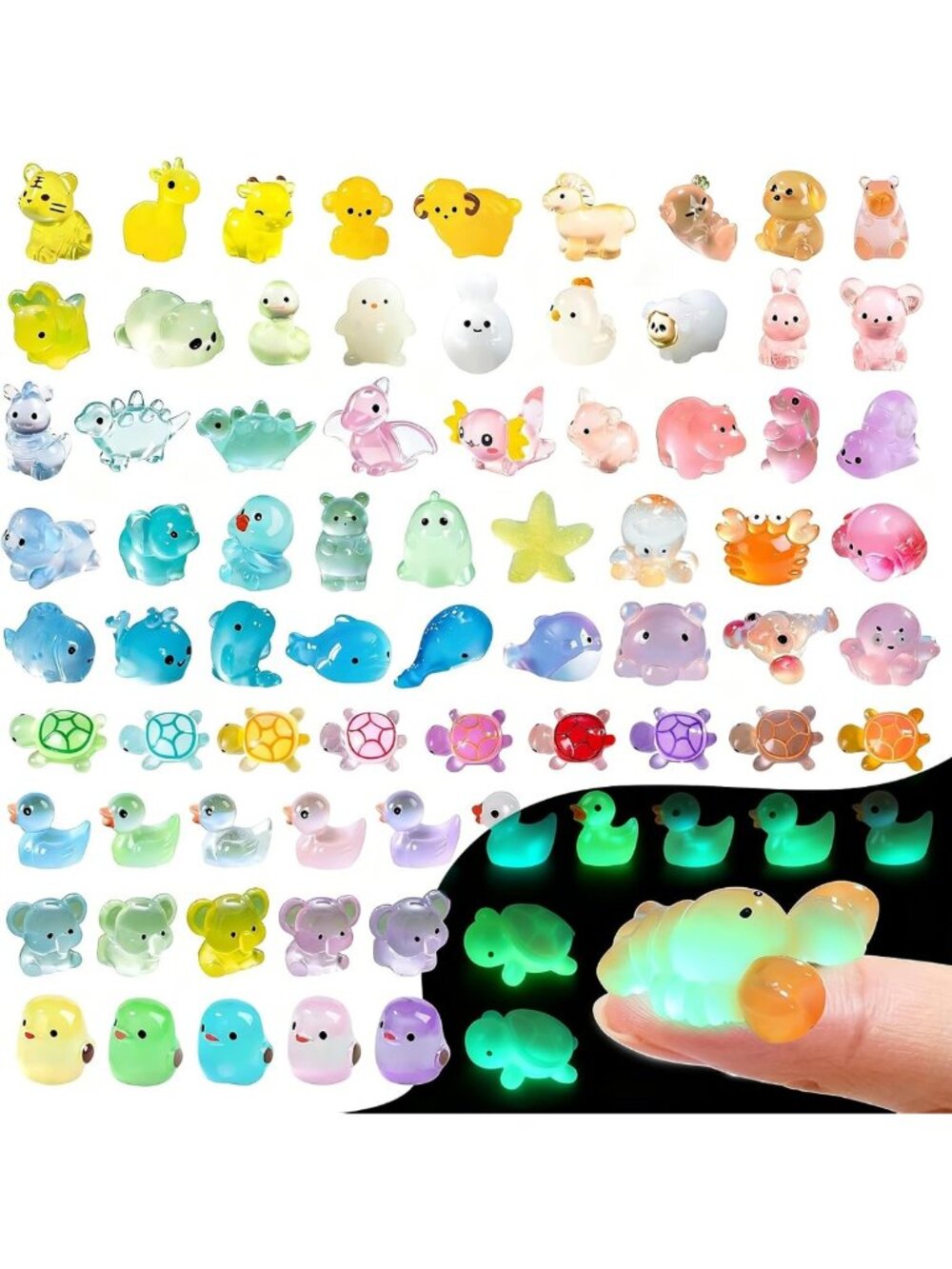 Glow in the Dark Mini Resin Animal Figures - 82-Pack Desk Decor & Collectibles